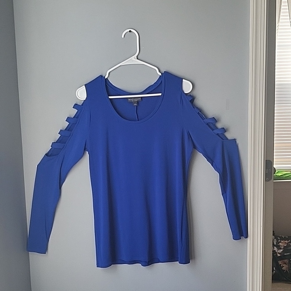 Bold elements slinky knit cobalt blue top